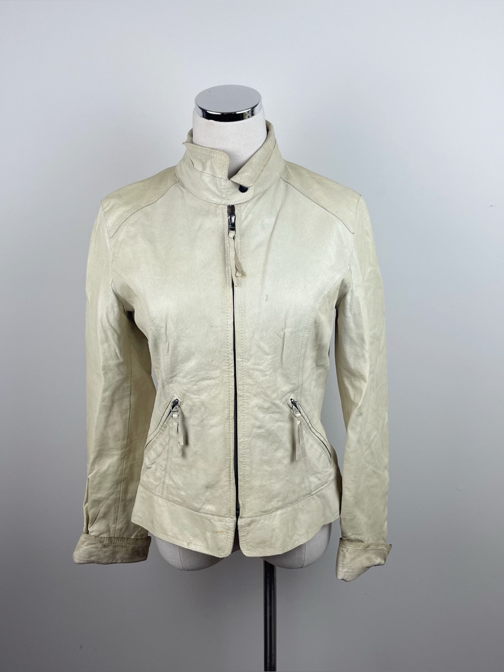 BB Dakota Cream 100% Leather Full Zip Jacket Women Size Medium